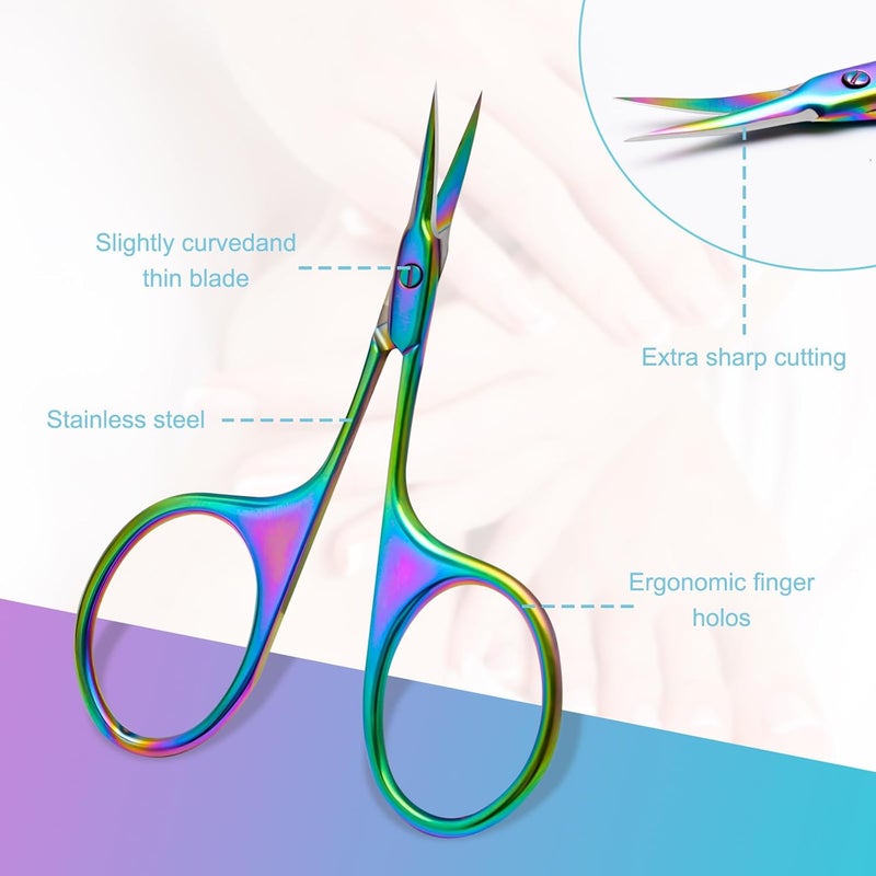 CGBE Manicure Scissors, Extra Fine Eyebrow Scissors for Grooming, Curved Blade Nail Scissors Precise Pointed Tip Grooming Kit for Eyebrow, Eyelash, Trim Nail and Dry Skin, Colorful - Image 4